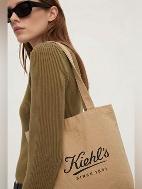EUC Kiehl's Canvas Tote Bag - Neutral Reusable Shopper (Logo Front / Plain Back)